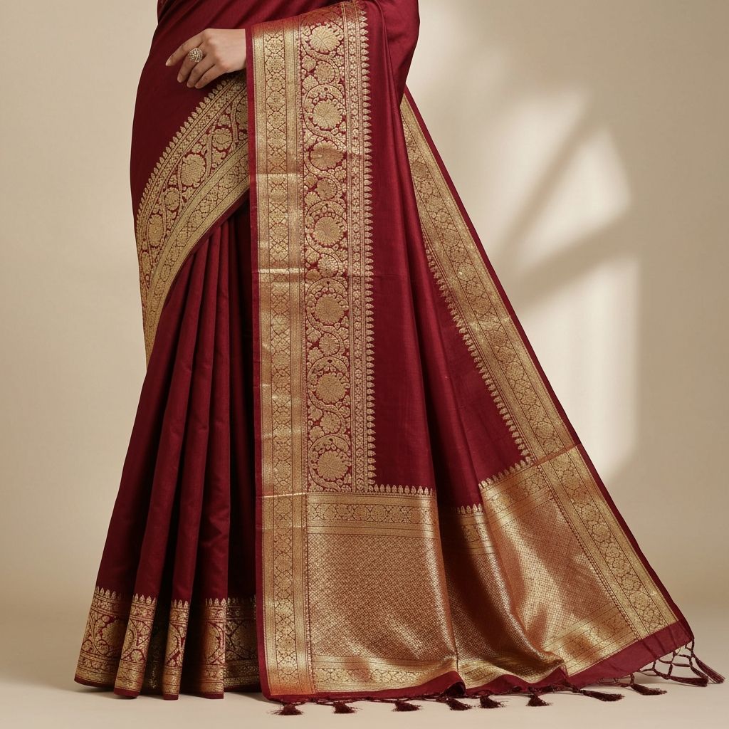 Tussar Maroon with Gold Zari